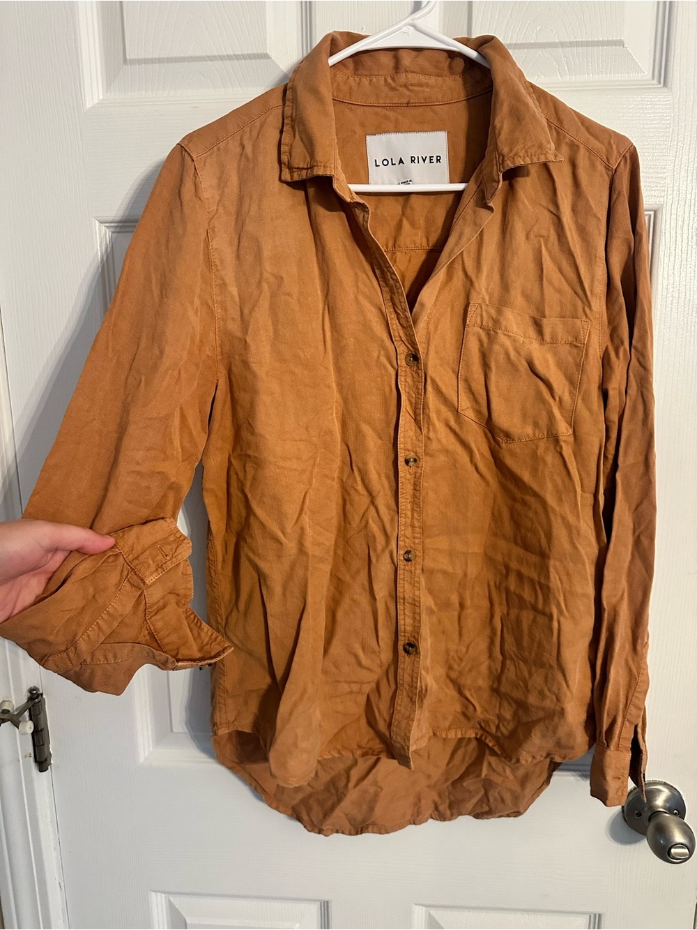 Woman’s Rust Color Long-Sleeve Button-Up Shirt